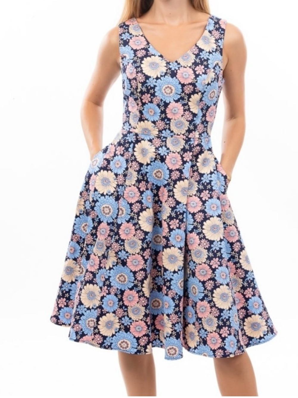 Eva Rose Fit n Flare Dress Women XXL Multicolor Pockets Floral Print USA